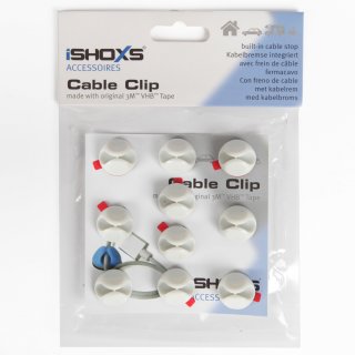 iSHOXS selbstklebende Kabel-Clips mit Kabelbremse - weiß - 10er Set - Größe S für 1 Kabel