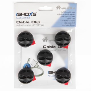 iSHOXS selbstklebende Kabel-Clips mit Kabelbremse - schwarz - 5er Set - Größe M für 3 Kabel
