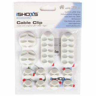 iSHOXS selbstklebende Kabel-Clips mit Kabelbremse - weiß - Set 8x S (1 Kabel), 2x M (3 Kabel), 2x L (5 Kabel)