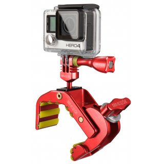 iSHOXS Shark - Universal Action-Kamera Mount (28-65mm Klemmbereich), Aluminium Klemm-Halterung für GoPro Action-Cams - Rot