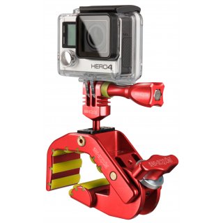 iSHOXS Shark - Universal Action-Kamera Mount (28-65mm Klemmbereich), Aluminium Klemm-Halterung für GoPro Action-Cams - Rot
